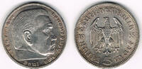 Drittes Reich 5 Reichsmark Drittes Reich, 5 Reichsmark 1935 A, Hindenburg ohne HK, 13,89 g 900er Silber!