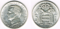 Monaco 5 Francs Monaco, 5 francs 1966, Prinz Rainer III, Erhaltung siehe scan!