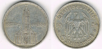 Drittes Reich 5 Reichsmark Drittes Reich, 5 Reichsmark Garnisonskirche mit Datum, 13,89 g 900er Silber!