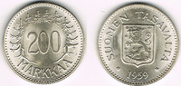 Finnland 500 Markkaa Finnland, Kursmünze 1959, 200 Markaa, siehe Scan! Seltener Jahrgang!