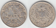 Kaiserreich 1/2 Mark Kaiserreich, Kursmünze 1/2 Mark 1911 J, 900er Silber!