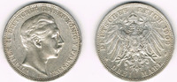 Preußen 3 Mark Kaiserreich, Preußen 3 Mark 1909 A, Wilhelm II., Erhaltung siehe Scan