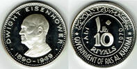 Ras al Khaima - Vereinigte Arabische Emirate 10 Riyals Ras al Khaimah, Silbergedenkmünze 10 Rials Dwight Eisenhower, PP, siehe Scan -
