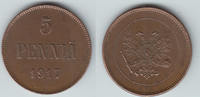 Finnland 5 Penniä 1917 Finnland 1917, 5 Penniä, Nikolaus II., Erhaltung ... 6,00 EUR Differenzbesteuert nach §25a UStG zzgl. 6,00 EUR Versand