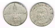 Drittes Reich 2 Reichsmark Drittes Reich, 2 Reichsmark 1934 F, Garnisonskirche Potsdam mit Datum!