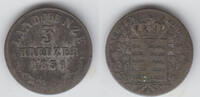 Sachsen-Meiningen 1831 Sachsen-Meinigen, Herzog Bernhard II., Kursmünze 3 Kreuzer, siehe Scan schön bis sehr schön