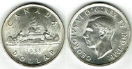 Kanada 1 Dollar Kanada, 1 Dollar 1938, Kanu, 23,33 g 800er Silber! -