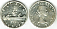 Kanada 1 Dollar Kanada, 1 Dollar 1957, Kanu, 23,33 g 800er Silber! -