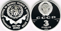 Russland 3 Rubel Sowjetunion, 3 Rubel 1990, Emblem auf Konferenztisch, 34,56 g 900er Silber
