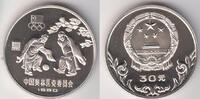 30 Yuan 1980 China China, 30 Yuan Silbermünze 1980, Olympische Spiele - Fußball. In Kapsel. Polierte Platte