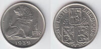 Belgien 1 Franc Belgien König Leopold III., 1 Franc 1939, Kursmünze. Erhaltung siehe Scan! -
