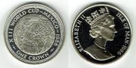 Isle of Man 1 Crown Insel Man, Silbergedenkmünze Fußball-WM 1986 - Mexico, Erhaltung siehe Scan -