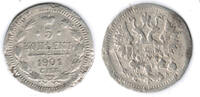 Russland 5 Kopeken Nikolaus II., Silber, Erhaltung siehe Scan! 5 Kopeken 1901 schön, Randfehler
