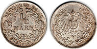Kaiserreich 1/2 Mark Kaiserreich, Kursmünze 1/2 Mark 1905 A, 900er Silber! -