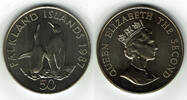 Falkland Inseln 50 Pence Gedenkmünze 25 Jahre WWF, Tiermotiv Königspinguin, siehe Scan -