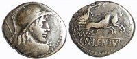 Antike - Römische Republik AR-Denar Cn. Cornelius Lentulus Clodianus, Av. Marsbüste; Rv. Viktoria in Biga