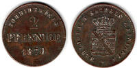 Sachsen-Meiningen 2 Pfennig Sachsen-Meinigen, Herzog Georg II., Kursmünze 2 Pfennige (Scheidemünze). -