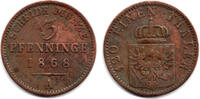 Preußen 3 Pfennig Wilhelm I., Kursmünze 3 Pfenninge 1868 A, Erhaltung siehe Scan! -