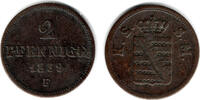 Sachsen-Meiningen 2 Pfennig Sachsen-Meinigen, Herzog Bernhard II., Kursmünze 1 Pfennig (Scheidemünze). -