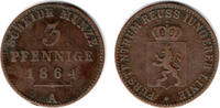 Reuss 3 Pfennig Reuss, 3 Pfennig, 1864 A, Erhaltung siehe Scan -