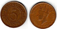 Mauritius 5 Cents Mauritius Kursmünze 5 Cents 1945 Georg VI., siehe Scan -