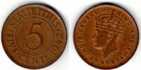 Mauritius 5 Cents Mauritius Kursmünze 5 Cents 1942 Georg VI., siehe Scan -