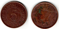 Mauritius 5 Cents Mauritius Kursmünze 5 Cents 1944 Georg VI., siehe Scan -