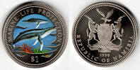 Namibia 1 Dollar Namibia, Marine Life Protection - Delfine, teilcoloriert -