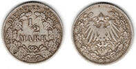 Kaiserreich 1/2 Mark Kaiserreich, Kursmünze 1/2 Mark 1907 G, 900er Silber! -
