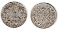 Kaiserreich 1/2 Mark Kaiserreich, Kursmünze 1/2 Mark 1908 D, 900er Silber! -