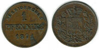 Bayern 1 Pfennig Bayern, König Ludwig II., Kursmünze 1 Pfennig (Scheidemünze), siehe Scan -