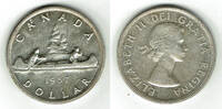 Kanada 1 Dollar Kanada, 1 Dollar 1957, Kanu, 23,33 g 800er Silber! -
