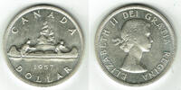 Kanada 1 Dollar Kanada, 1 Dollar 1957, Kanu, 23,33 g 800er Silber! -