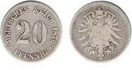 Deutsches Kaiserreich 20 Pfennig Kaiserreich, Kursmünze 20 Pfennig 1876 E, Erhaltung siehe Scan! -