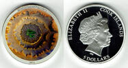 Cook Islands 5 Dollars Silbergedenkmünze Moldavite Impact, mit Meteoritgestein -