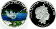 Cook Islands 5 Dollars Silbergedenkmünze Seymchan Meteorit, mit Meteoritgestein -