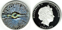 Cook Islands 5 Dollars Silbergedenkmünze Chelyabinsk Meteorit, mit Meteoritgestein, Farbauflage -