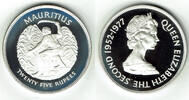 Mauritius 10 Rupees Silbergedenkmünze 25. Krönungsjubiläum Elisabeth II., Erhaltung siehe Scan -
