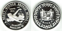 Surinam 100 Guilders Silbergedenkmünze Olympische Spiele Barcelona 1992 - Olympiasieger A. Nesty -