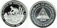 Nicaragua 10000 Cordobas Silbergedenkmünze Olympische Spiele Barcelona 1992 -