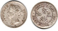 5 Cents 1892 Hongkong Hong Kong, 5 Cents 1892, Victoria schön bis sehr schön