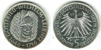 BRD 5 DM 5-DM-Gedenkmünze Leibniz, 1966, Spiegelglanz, offen in Kapsel! -