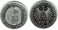 BRD 5 DM 5-DM-Gedenkmünze Leibniz, 1966, Spiegelglanz, offen in Kapsel! -