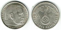 Drittes Reich 2 Reichsmark Drittes Reich, 2 Reichsmark 1938 B, Hindenburg mit HK! -
