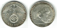Drittes Reich 2 Reichsmark Drittes Reich, 2 Reichsmark 1938 J, Hindenburg mit HK! -