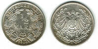 Kaiserreich 1/2 Mark Kaiserreich, Kursmünze 1/2 Mark 1909 D, 900er Silber! -