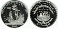 Liberia 10 Dollars Silbergedenkmünze Moric Benovsky - Segelschiff, Erhaltung siehe Scan -