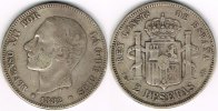 Spanien 2 Pesetas Spanien 1882, 2 Pesetas, Erhaltung siehe Scan!
