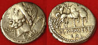 Antike - Römische Republik AR-Denar L. u. C. Memmius C. f. Galeria, Av.: Saturnkopf; Rv.: Venus in Biga re.