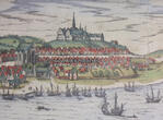 um 1588 Kolorierter Kupferstich aus Braun-Hogenberg/"Flensburgum"/gerahmt 2-3